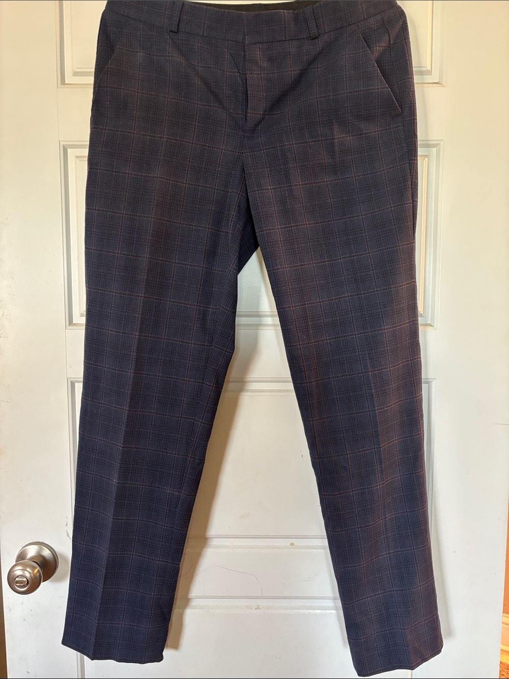 Banana Republic Navy Plaid Cropped Dress Pants